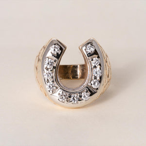 Vintage 14K 2 Tone Gold 0.40 Carats Diamond Horseshoe Nugget Ring