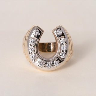 Vintage 14K 2 Tone Gold 0.40 Carats Diamond Horseshoe Nugget Ring