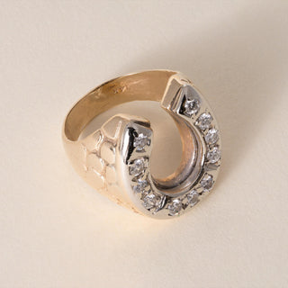 Vintage 14K 2 Tone Gold 0.40 Carats Diamond Horseshoe Nugget Ring