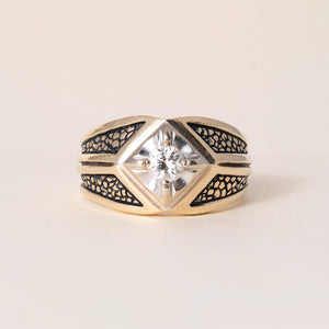 Vintage 14K Gold Belcher Style Euro Shank Diamond Ring