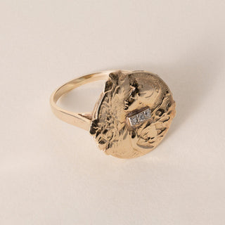 Vintage 14K Gold Art Nouveaux Maiden Portrait Diamond Ring
