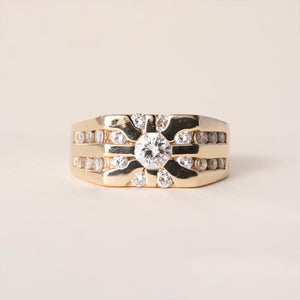 Vintage 14K Gold 2 Carats Diamond Starburst Cluster Channel Set Ring