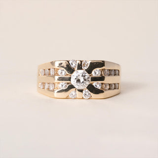 Vintage 14K Gold 2 Carats Diamond Starburst Cluster Channel Set Ring