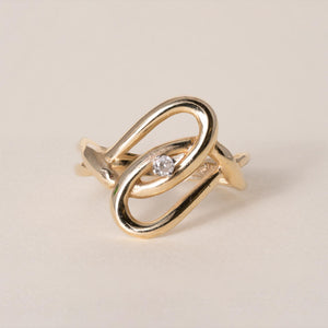 Vintage 14K Yellow Gold Freeform Diamond Knot Ring