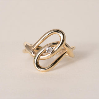 Vintage 14K Yellow Gold Freeform Diamond Knot Ring