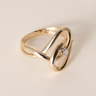 Vintage 14K Yellow Gold Freeform Diamond Knot Ring