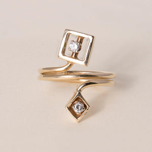 Vintage 14K Gold Diamond and Square Contemporary Diamond Ring