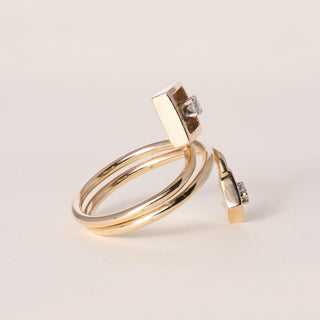 Vintage 14K Gold Diamond and Square Contemporary Diamond Ring