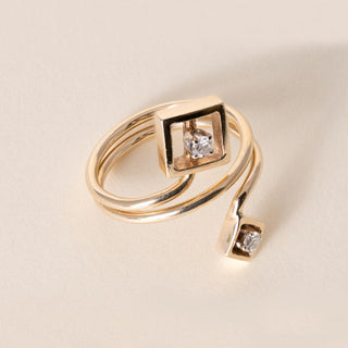 Vintage 14K Gold Diamond and Square Contemporary Diamond Ring