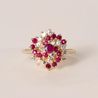 Vintage 14K Gold 0.60 Carats Ruby and 0.22 Carats Diamond Swirl Cocktail Ring