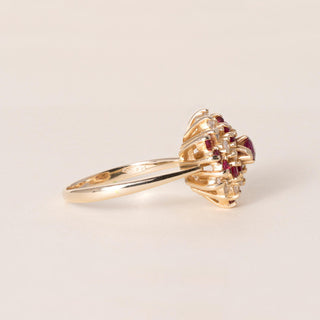 Vintage 14K Gold 0.60 Carats Ruby and 0.22 Carats Diamond Swirl Cocktail Ring
