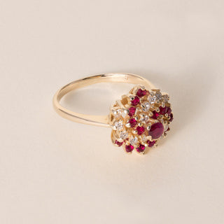 Vintage 14K Gold 0.60 Carats Ruby and 0.22 Carats Diamond Swirl Cocktail Ring