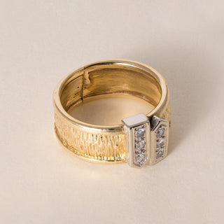 Vintage 18K Two Tone Gold Double Arrows Diamond Ring Band
