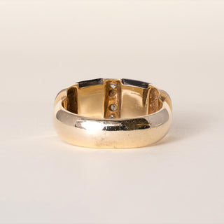 Vintage Black Enamel and Diamond Dome Ring Band 14K Yellow Gold