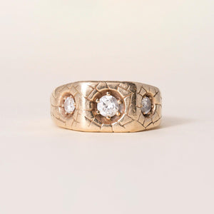 Vintage 14K Yellow Gold 0.57 Carats 3 Stone Diamond Gypsy Ring