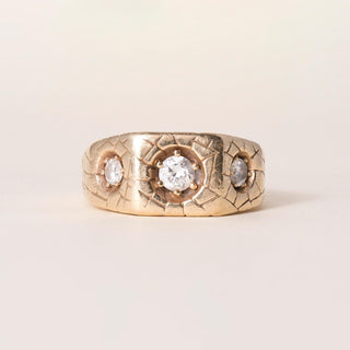 Vintage 14K Yellow Gold 0.57 Carats 3 Stone Diamond Gypsy Ring