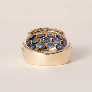 Estate 14K Gold 2.60 Carats Blue Sapphire Ovals and Diamond Wide Band Ring