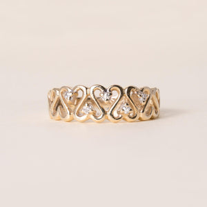 Vintage 14K Gold Open Hearts Diamond Ring Band