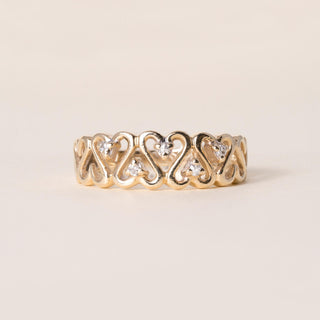 Vintage 14K Gold Open Hearts Diamond Ring Band