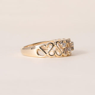 Vintage 14K Gold Open Hearts Diamond Ring Band