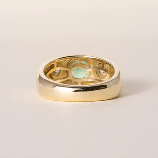 18K Yellow Gold 1 Carat Paraiba 0.63 Carat Diamond 5 Stone Bezel Dome Ring