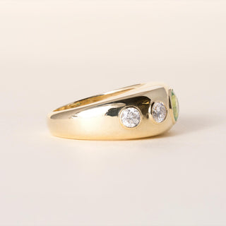 18K Yellow Gold 1 Carat Paraiba 0.63 Carat Diamond 5 Stone Bezel Dome Ring