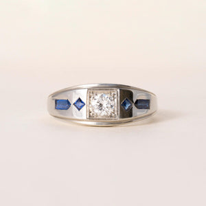 Vintage 18K Gold 0.45 Carat Old European Cut Diamond Sapphire Ring Band
