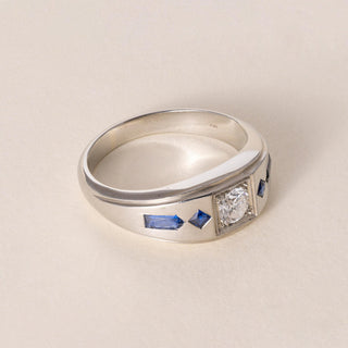 Vintage 18K Gold 0.45 Carat Old European Cut Diamond Sapphire Ring Band