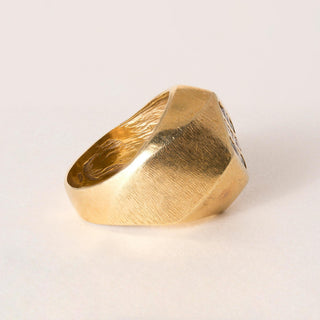 Vintage 18K Yellow Gold Emerald and Diamond Geometric Dome Signet Ring