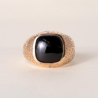 Vintage 14K Gold Onyx Cushion Dome Nugget Signet Ring Band