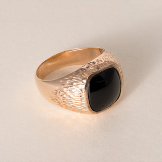 Vintage 14K Gold Onyx Cushion Dome Nugget Signet Ring Band