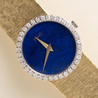 Piaget 9706 A6 Lapis Lazuli Dial Diamond Bezel 18k Gold Ladies Cocktail Watch