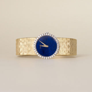 Piaget 9706 A6 Lapis Lazuli Dial Diamond Bezel 18k Gold Ladies Cocktail Watch