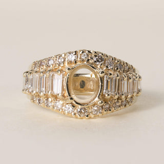 Vintage Semi-Mount 14K Gold 0.75 Carats Baguettes and Round Diamonds