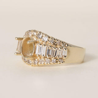 Vintage Semi-Mount 14K Gold 0.75 Carats Baguettes and Round Diamonds