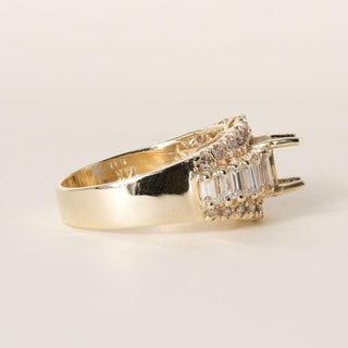 Vintage Semi-Mount 14K Gold 0.75 Carats Baguettes and Round Diamonds