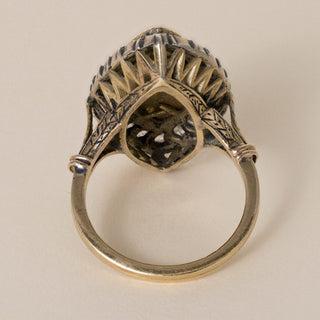 Antique Georgian 17K Gold Portrait Rose Cut Diamond Navette Ring