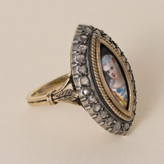 Antique Georgian 17K Gold Portrait Rose Cut Diamond Navette Ring