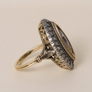 Antique Georgian 17K Gold Portrait Rose Cut Diamond Navette Ring
