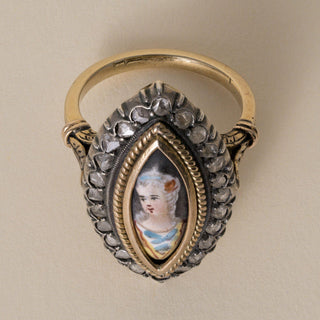 Antique Georgian 17K Gold Portrait Rose Cut Diamond Navette Ring