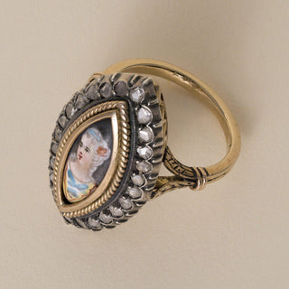 Antique Georgian 17K Gold Portrait Rose Cut Diamond Navette Ring