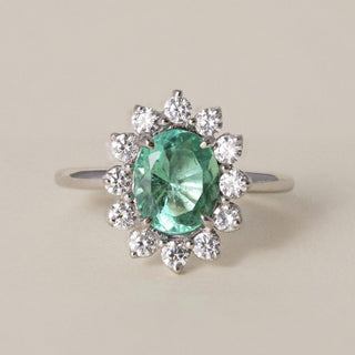 Estate Colombian 18K 1.20 Carat Natural Emerald GIA Certified Diamond Halo Ring