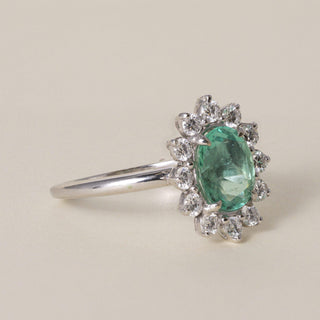 Estate Colombian 18K 1.20 Carat Natural Emerald GIA Certified Diamond Halo Ring