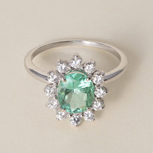 Estate Colombian 18K 1.20 Carat Natural Emerald GIA Certified Diamond Halo Ring