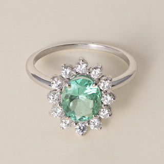 Estate Colombian 18K 1.20 Carat Natural Emerald GIA Certified Diamond Halo Ring