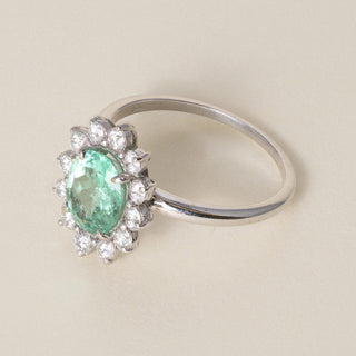 Estate Colombian 18K 1.20 Carat Natural Emerald GIA Certified Diamond Halo Ring