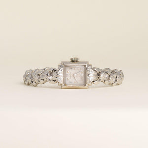 Vintage 1950s 14K White Gold Hamilton Diamond Cocktail Bracelet Watch