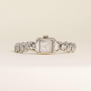Vintage 1950s 14K White Gold Hamilton Diamond Cocktail Bracelet Watch