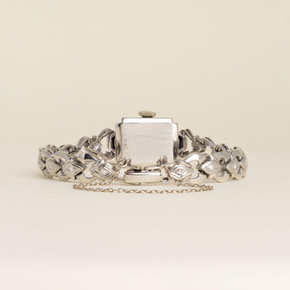 Vintage 1950s 14K White Gold Hamilton Diamond Cocktail Bracelet Watch