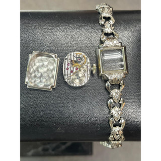 Vintage 1950s 14K White Gold Hamilton Diamond Cocktail Bracelet Watch